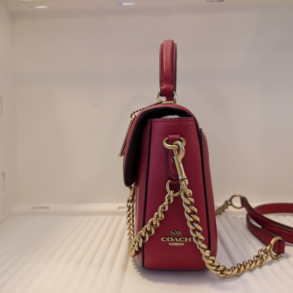 Coach x Jennifer Lopez Marley Top Handle Satchel Linear Quilting Dark Cardinal - Picture 8 of 13